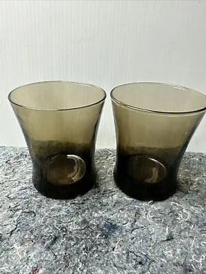 Set Of 2 Vintage Tawny Mocha Brown 12 Oz  Flat Tumblers Anchor Hocking LINDEN • $10.25