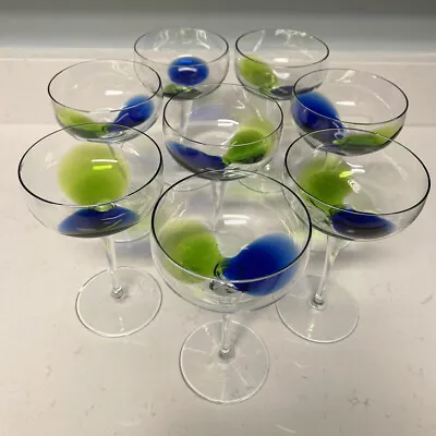 Color Splash Blue And Green Cocktail Champagne Art Glass Crystal Set 8 Glasses • $42