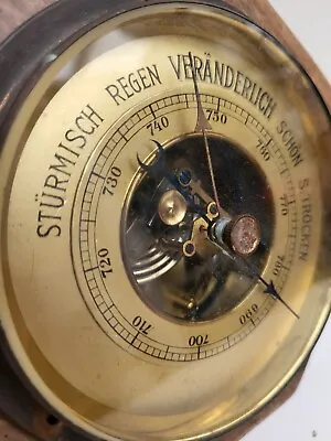 Vintage Brass And Oak Wooden Barometer Made In Germany Veranderlich Collectable • £8.99