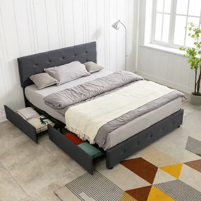 $265.99 • Buy Full Queen Upholstered Storage Bed Platform Bed Frame With Headboard And Drawers
