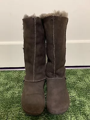 £48 • Buy FitFlop Womens Mukluk Dark Brown Suede Shearling Lined Tall Boots Size 4 VGC