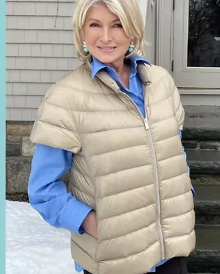 Martha Stewart Puffer Down Vest Cap Sleeves Khaki  NWT Sz M • $54.99