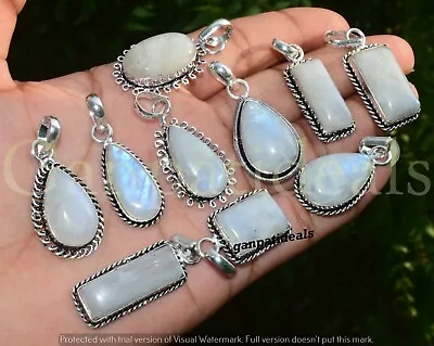 Rainbow Moonstone Gemstone Pendant 5pcs Wholesale Lots 925 Silver Plated Jewelry • $9.49