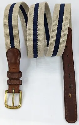 Vintage Men's Coach 36  Canvas Brown Leather Belt 3810 Brass Natural Linen • $29.77