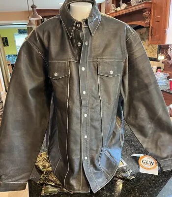Jamin Leather Distressed Brown Snap Leather Jacket Mens XL GUN POCKET NWT • $79.99