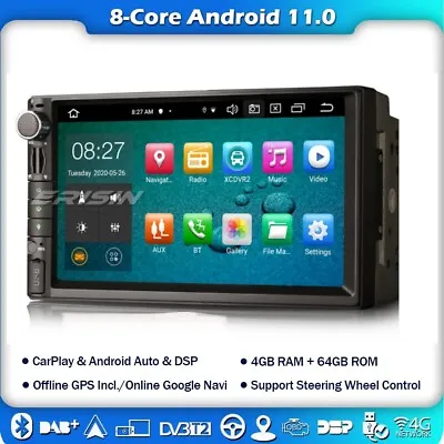 Octa Core Android 11 Double Din Car Stereo Sat Nav GPS DAB+Bluetooth Carplay DVR • £161.44