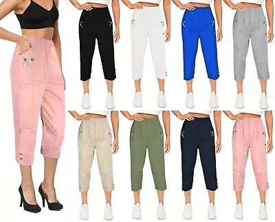 Women Capri Trousers Elasticated Pull On Ladies Three Quarter Cropped 3/4 Pants  • £9.99