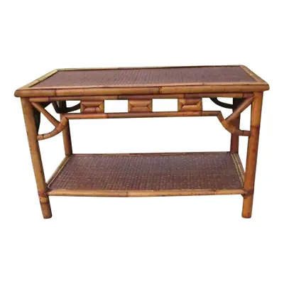 Vintage Midcentury Burnt  Bamboo Rattan 2 Tier Cocktail Coffee Table No Glass • $499
