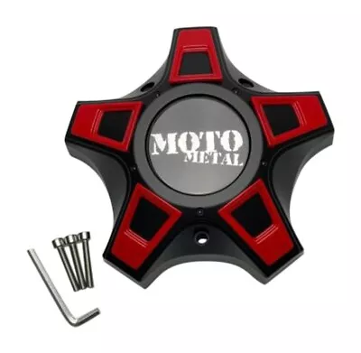 Moto Metal Satin Black/Red Insert Center Cap W/Screws CAP M-952 CAP M-952BK04 • $24.99