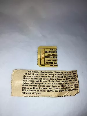 Original 1980's NWA Mid-Atlantic Wrestling Ticket Stub W/ Newspaper Clipping WWE • $29.99