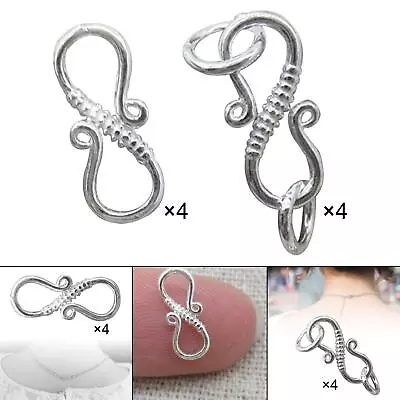 4Pcs Sterling Silver S Hook Clasps Eye Clasp For Necklace Jewellery Findings • £6.67