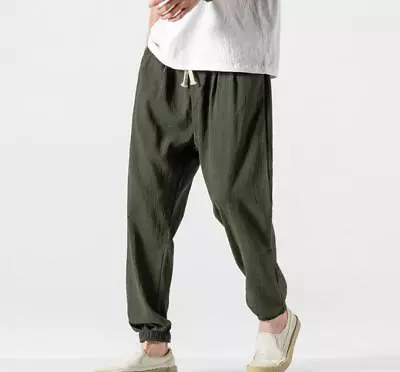 New Men's Casual Pants Spring/ Fall Elastic Waistline Cotton Linen Trousers Gift • $22.61