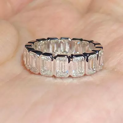 13.50Ctw Emerald Moissanite Eternity Wedding Band Ring In 14K White Gold Plated • $246