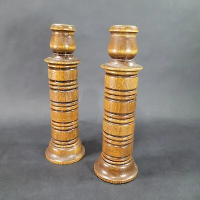 Mid Century Wood Candle Holders With Hidden Napkin Rings Pair 8 In Tall 8 Rings • $32.97