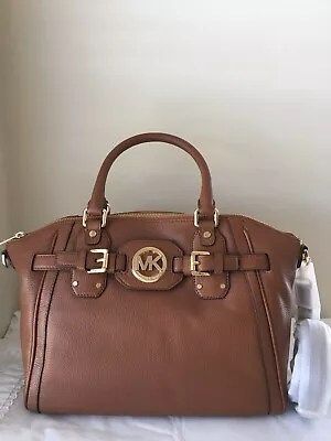 NWT Pebble Leather Michael Kors Large TZ Hudson Satchel Luggage/Brown/Tan SOLD! • $378