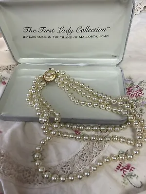 Vintage Mallorca Jewelry The First Lady Collection 3 Strand Faux Pearl Necklace • $199