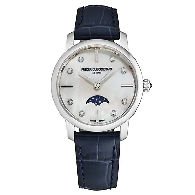 Frederique Constant Women's 'Slim Line' Moonphase MOP Dial Watch FC-206MPWD1S6 • $971.59