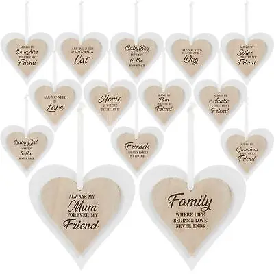 Wooden Heart Door Hanging Sign Wall Plaques Home Family Love Sentiment Gift • £3.15