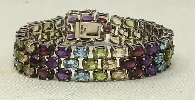 Stunning 8  925 Sterling Silver Triple Row Colorful Multi Gemstone Bracelet • $89.95