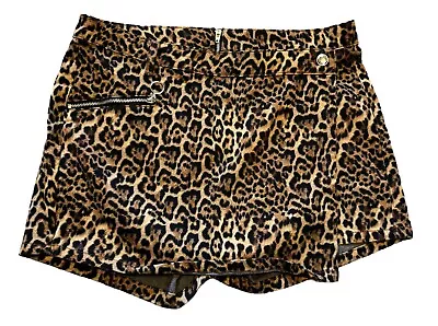 Zara Leopard Animal Print Faux Suede Wrap Skort Size Large Pockets Brown • $16.95