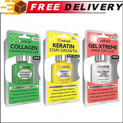 3pk NAIL-AID Collagen Base + Keratin Growth + Gel Top Coat Clear • $15.02