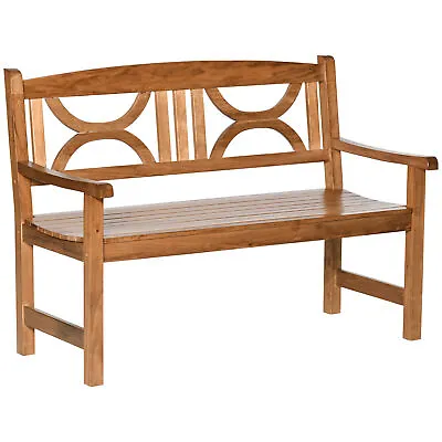 Outsunny 2-Seater Wooden Garden Bench Outdoor Patio Loveseat Natural • £104.99