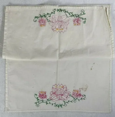 Vintage Hand Towel White Dish Cloth Embroidered Flower Dishcloth 16.5  X 33  • $7.77