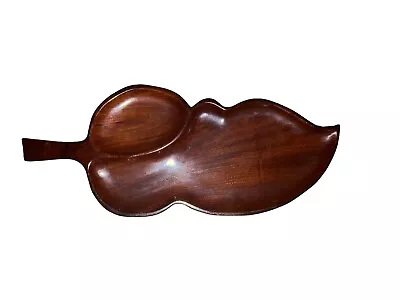 Vintage 21” Monkey Pod Wood Divided Leaf Shaped SERVING TRAY Hawaiian • $6.99