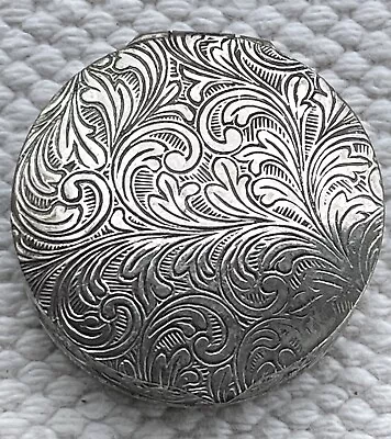 Vintage Pill Box Repousse Etched Silver Tone Marked ITALY • $21