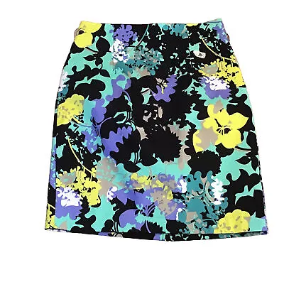 Black Teal Yellow Pencil Skirt Sz 10 Worthington Back Zipper Party Womens • $8.25