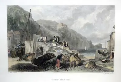 COMBE MARTIN DEVON BY J M W TURNER C1875  ANTIQUE ENGRAVING HAND COLOUR • $56.83