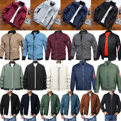 Men's Spring Fall Casual Thin Jacket Lightweight Sportswear Full-Zip Coat Solid* • $12.66
