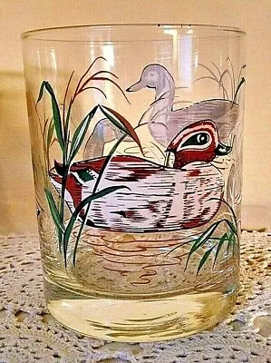 Duck Glass Vintage Taste Setter Clear Wood Mallard Cattails High Low Ball Bar. • $12.99