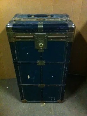 Hartmann Train Ship Steamer Trunk Cushion Top Wardrobe Gibraltarized 1900s Prop • $1800