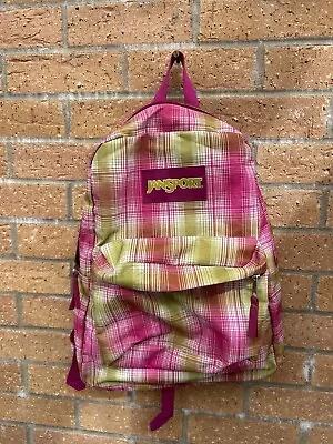 Jansport Pink And Green Check Tartan Checked Rucksack Backpack Bag  • £24.99