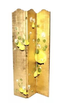 Mid-Century Chinoiserie Hand Painted Gold Leaf 3-Panel Screen Room Divider • $1295