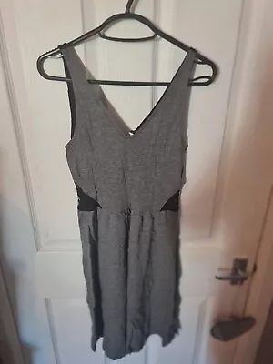 Grey Casual Summer Dress With Black Lace Side Inserts And Back Size 8 • £8.99