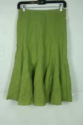 J Jill Green Linen Midi Skirt Size 2 Flowy Embroidered • $19.99