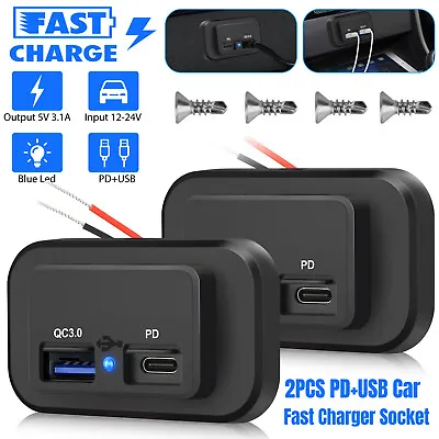 2PCS PD USB Port Car Fast Charger Socket Power Outlet 12V Panel Mount Waterproof • $12.98