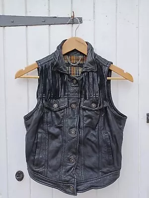 Vintage Muubaa London Ladies Black Lambs Leather Biker Vest Jacket Uk 8 Rrp £295 • $56