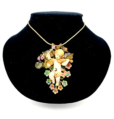 Beautiful Necklace Girl With A Violin Pendant  With Crystals  By Michal Negrin. • $104.40