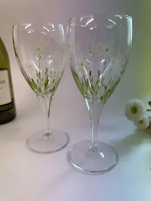 Pair Of Individually Hand Painted Wine Glasses Daisy Design • £17.99