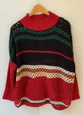 DESIGUAL Crochet Style Unique Colourful Long Sleeve Jumper Sweater Size L • $65