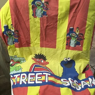 Vintage Sesame Street Fitted Twin Bedsheet Red Yellow Stripe Elmo Fabric Craft • $35