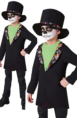 Kids Day Of The Dead Skeleton Fancy Dress Mexican Sugar Skull Halloween Costume • £10.99