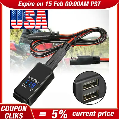 Motorcycle USB Charger Waterproof SAE To USB Cable Adapter Phone GPS Tablets* • $6.89