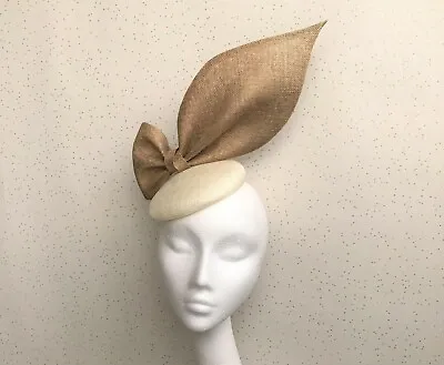 £105 • Buy Gold And White Wedding Fascinator Pillbox Guest Hat Gold Races Bow White Hat