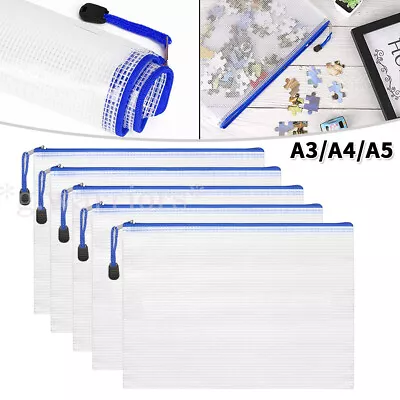 A3 A4 A5 Plastic Zip File Bags Storage Document Folder Protective Wallet Pocket • £2.66