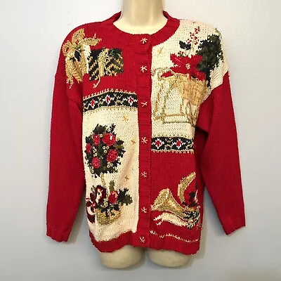 Tiara International Vintage Medium Ugly Christmas Chunky Sweater Embroidered • $30.54