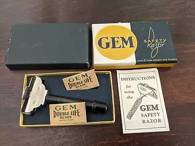 Vintage GEM Safety Razor With Bakelite Handle In Box + 2 Pack Blades • $40